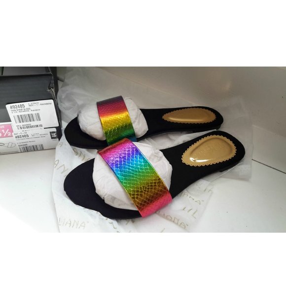 Liliana Rainbow Thin Strap Iridescent Slides 5.5 - Picture 2 of 7